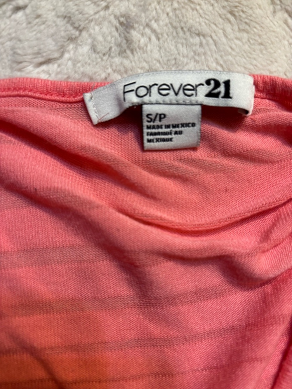 Forever 21 Top Small Coral Pink Semi-Sheer Striped Long-Slv Boat Neck Stretch - Picture 10 of 14
